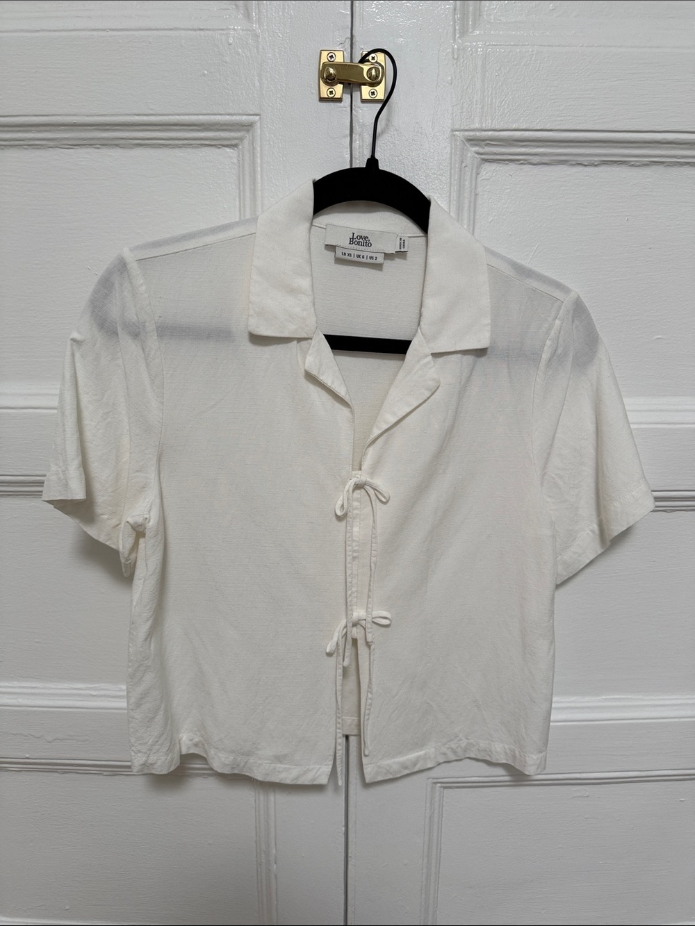 Love Bonito White Short Sleeve Tie-Front Top